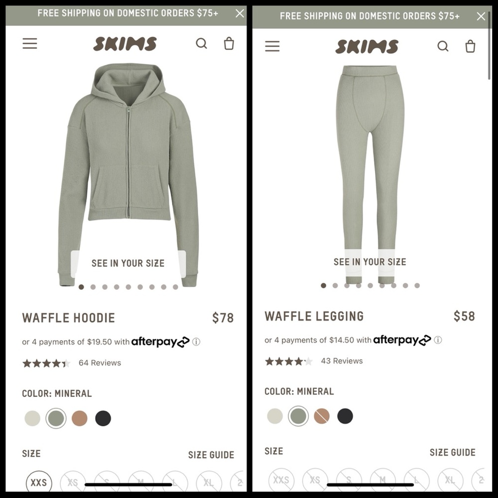 Rare SKIMS Waffle Set: Hoodie & Legging in Mineral